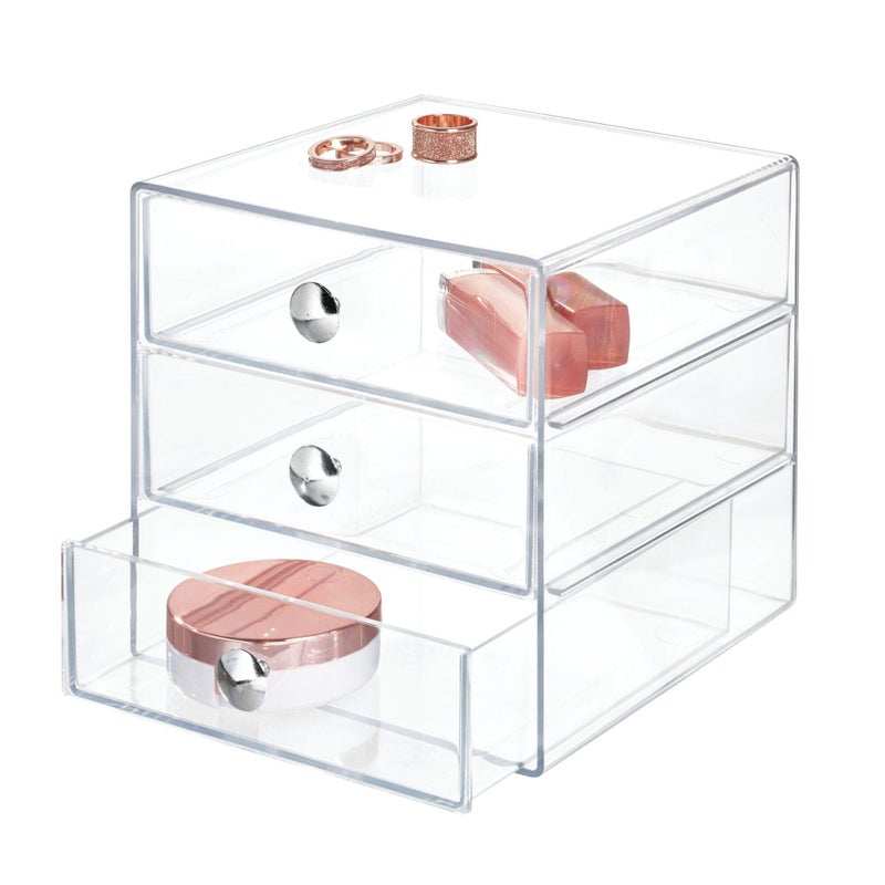 إنترديزاين Idesign BPA خالية من البلاستيك 3-drawer الغرور منظم-6.5 "" x 6.5 "" x 6.5 "" Clear - Image 1