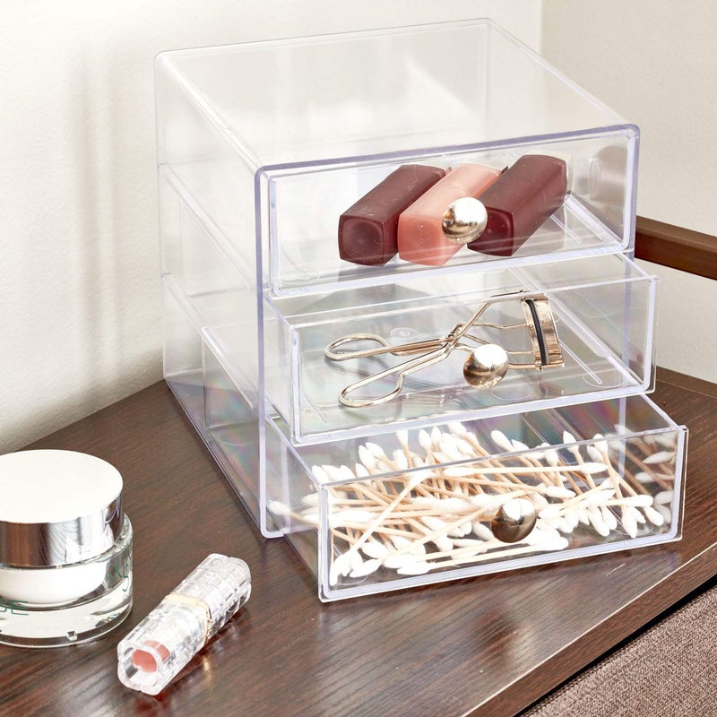 إنترديزاين Idesign BPA خالية من البلاستيك 3-drawer الغرور منظم-6.5 "" x 6.5 "" x 6.5 "" Clear - Image 2