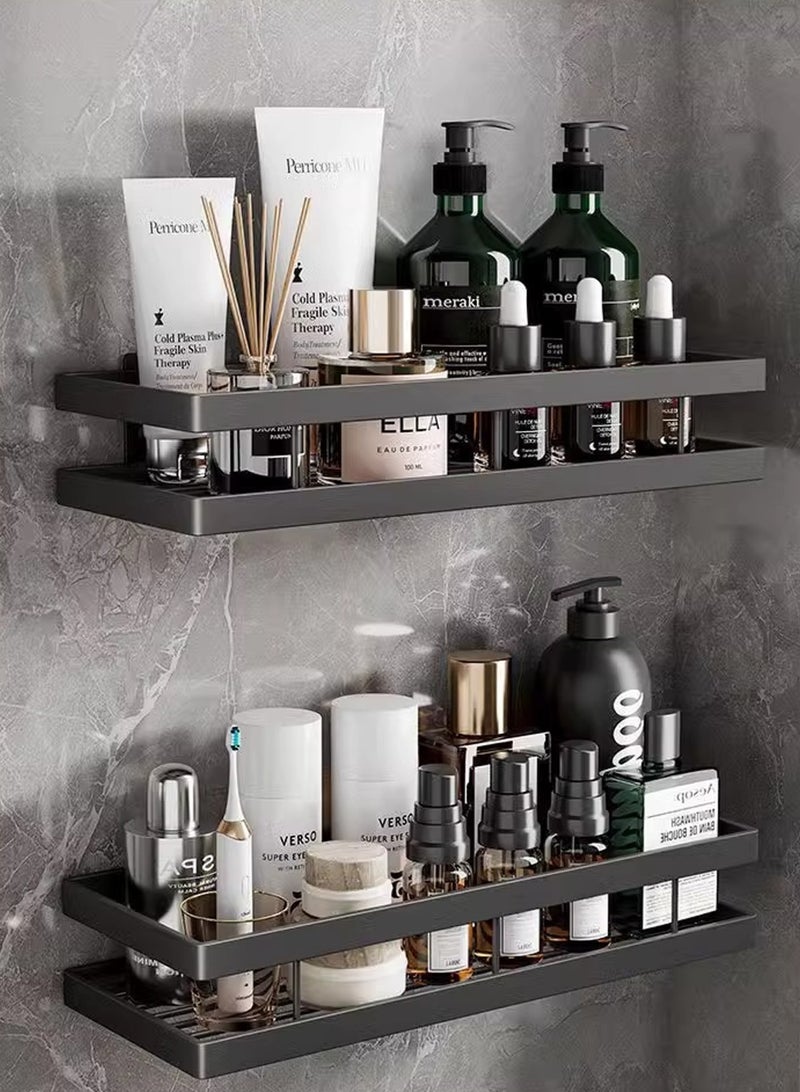 LOOPITYS Hanging Storage (2 Packs) Baskets Organizer Wall Mount Metal storage rack Installation without drilling screw holes for Kitchen Bathroom Shower Spice Shelf Home Decor Essentials （Black） - Image 1