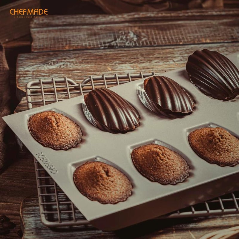 CHEFMADE Mini Madeleine Mold Cake Pan, 12-Cavity Non-Stick Tiny Oval Shell Madeline Bakeware for Oven Baking (Champagne Gold) - Image 5