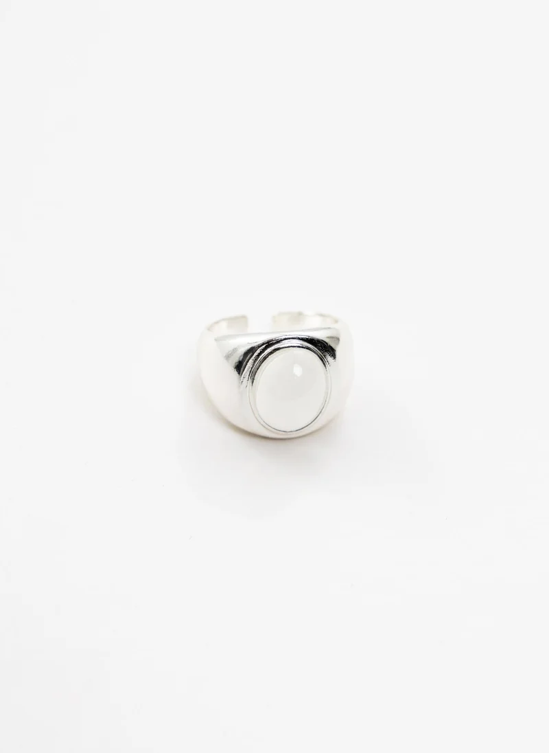 Lichi  Silvertone ring with round crystal for Women | Best Price UAE