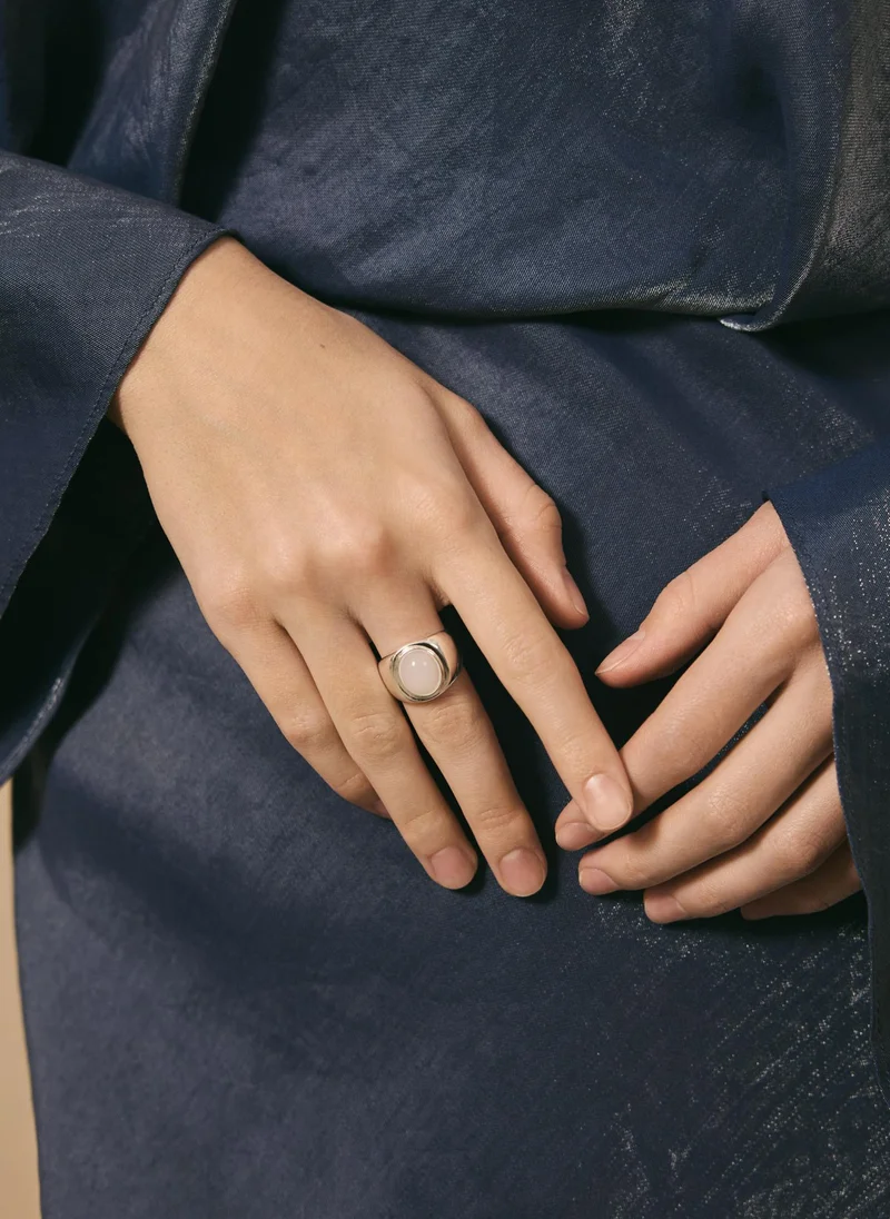 Lichi  Silvertone ring with round crystal for Women | Best Price UAE