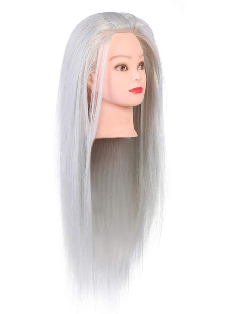 إستيل رأس تمثال عرض، شعر طويل 68 سم لتصفيف الشعر، تدريب على تصفيف الشعر الصناعي مع مشبك طاولة مجاني، اللون: رمادي - Image 1