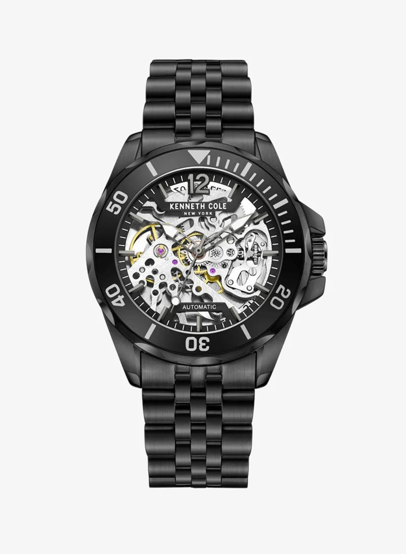 Kenneth Cole New York Black Dial Black Stainless Steel Bracelet Automatic Watch for Men 43mm