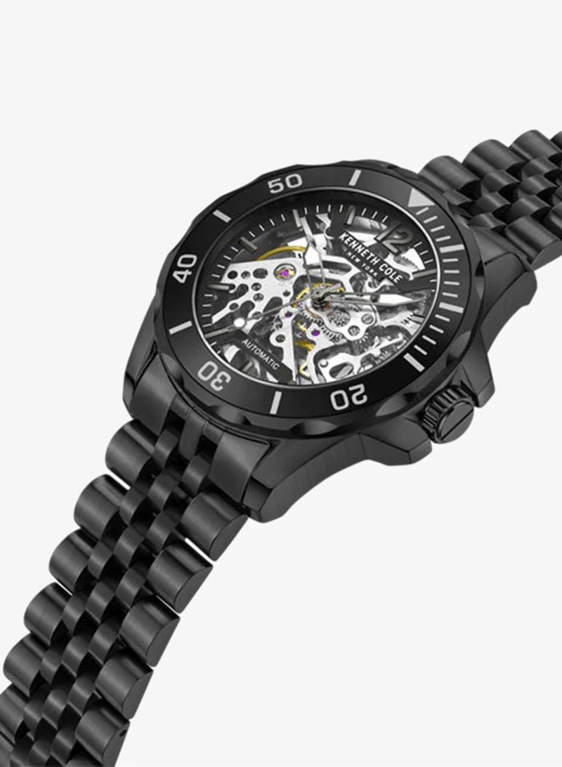 Kenneth Cole New York Black Dial Black Stainless Steel Bracelet Automatic Watch for Men 43mm