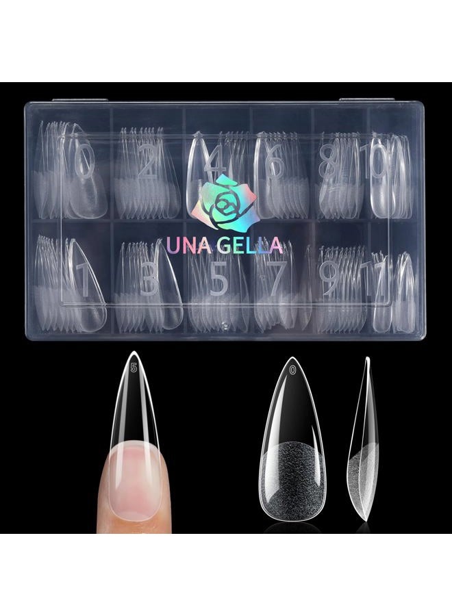UNA GELLA Long Stiletto Gel Nail Tips Full Cover 120pcs Half Matte Nail Tips Long Stiletto Almond Fake Clear Nails Tips S tiletto Press on Nails for Nail Extensions Home Nail Art Salon 12 Sizes - Image 1