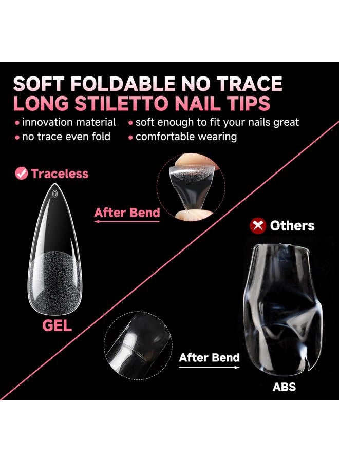 UNA GELLA Long Stiletto Gel Nail Tips Full Cover 120pcs Half Matte Nail Tips Long Stiletto Almond Fake Clear Nails Tips S tiletto Press on Nails for Nail Extensions Home Nail Art Salon 12 Sizes - Image 5