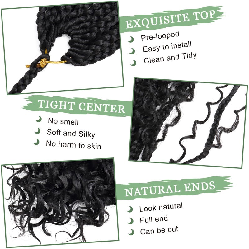 Eerya Goddess Box Braids Crochet Hair 14 Inch 8 Packs Pre-looped Bohemian Crochet Boho Box Braids With Curly Ends 3X Crochet Braids Synthetic Braiding Hair (14 inch, #1B) - Image 4