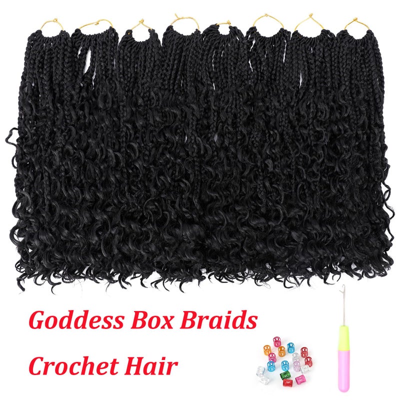 Eerya Goddess Box Braids Crochet Hair 14 Inch 8 Packs Pre-looped Bohemian Crochet Boho Box Braids With Curly Ends 3X Crochet Braids Synthetic Braiding Hair (14 inch, #1B) - Image 2