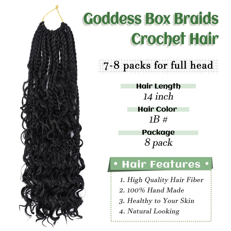 Eerya Goddess Box Braids Crochet Hair 14 Inch 8 Packs Pre-looped Bohemian Crochet Boho Box Braids With Curly Ends 3X Crochet Braids Synthetic Braiding Hair (14 inch, #1B) - Image 3