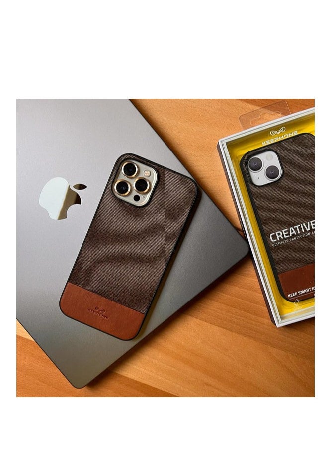 KeepHone Leather & Canvas Case for iPhone 15 Pro Brown Color 