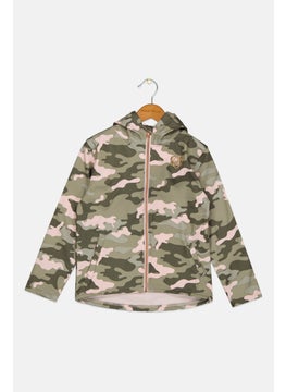 Kids Girl Camouflage Jacket, Olive