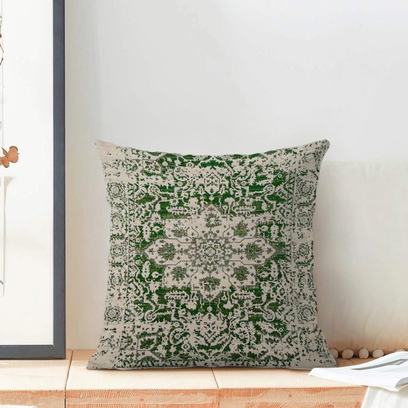 AEIOAE Boho Pillow Covers 18x18 Inch Set of 2 Sage Green Beige Carpet Pattern Throw Pillows Case Ethnic Design Retro Outdoor Decorative Square Linen Farmhouse Decor Cushion Covers for Home Sofa Couch - Image 3