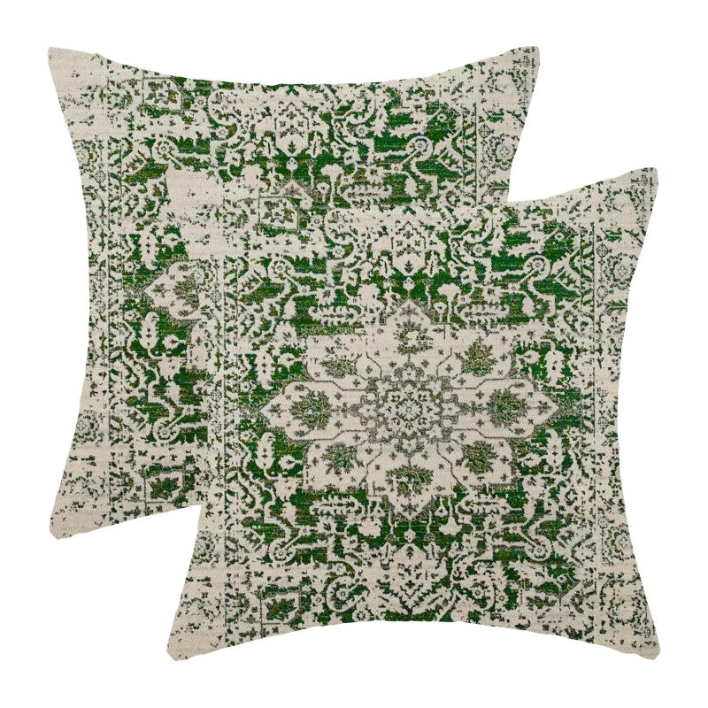 AEIOAE Boho Pillow Covers 18x18 Inch Set of 2 Sage Green Beige Carpet Pattern Throw Pillows Case Ethnic Design Retro Outdoor Decorative Square Linen Farmhouse Decor Cushion Covers for Home Sofa Couch - Image 1