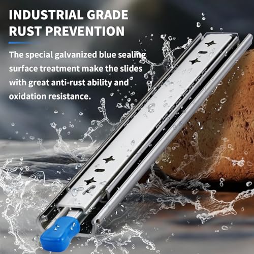 YENUO Heavy Duty Locking Drawer Slides Full Extension Runners with Lock 12 14 16 18 20 22 24 26 28 30 32 34 36 38 40 Inch Side Mount Ball Bearing Rails Track Glides 230 Lbs 1 Pair(W:53mm, 24 Inch) - Image 4