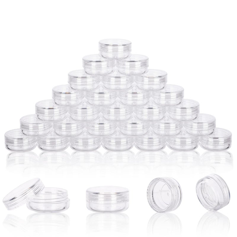 GOLACKY 3 Gram Sample Containers With Lids, 50 Count Clear Jars, Empty Lip Balm, Mini Cosmetic With Labels, Makeup Travel, Mini Disposable Spatulas - Image 1