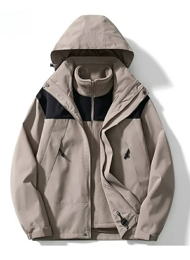 Loquat Unisex 3-in-1 Winter Coats Snow Ski Jacket Waterproof Windproof Detachable Polar Fleece Lined Jacket Khaki 