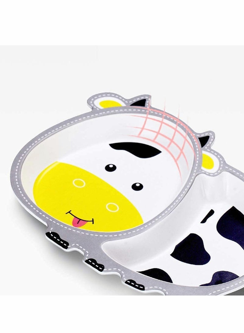 Excefore 5Pcs/Set Kids Dinnerware Set - Children Dishes - Food Plate Bowl Cup Spoon Fork Set Natural Bamboo Fiber Dishware, BPA Free Dishwasher Safe (Cow) - Image 3