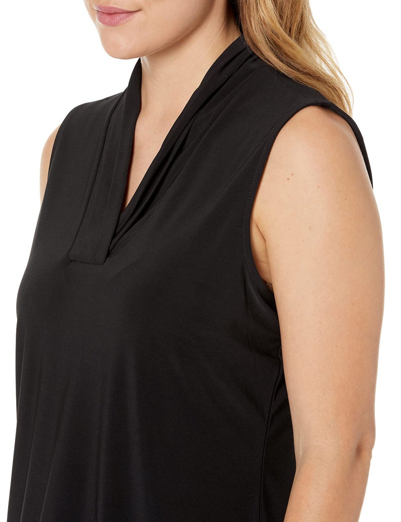 Anne Klein Women's Solid Triple Pleat Top, Black, Large - Image 3