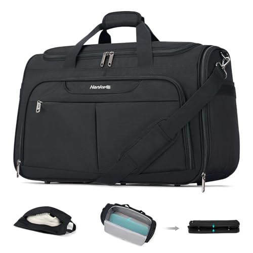 Hanke Carry On luggage Bags for Travel, Large Foldable Duffle Bag for Travel, Softside Lightweight Travel Bag Carry On Bags for Airplanes Women, Travel Tote Bags for Women Men.（Black） - Image 1