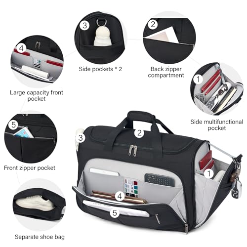 Hanke Carry On luggage Bags for Travel, Large Foldable Duffle Bag for Travel, Softside Lightweight Travel Bag Carry On Bags for Airplanes Women, Travel Tote Bags for Women Men.（Black） - Image 4