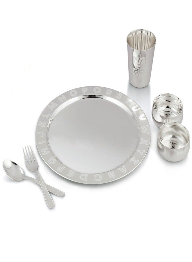 BENGALEN Silver Plated Dinner Set with Grey Velvet Gift Box for Baby Rice Ceremony Annaprashan Sanskar Gifts for Boys Girls Birthday Return Festive Home Decorative Items - Image 3