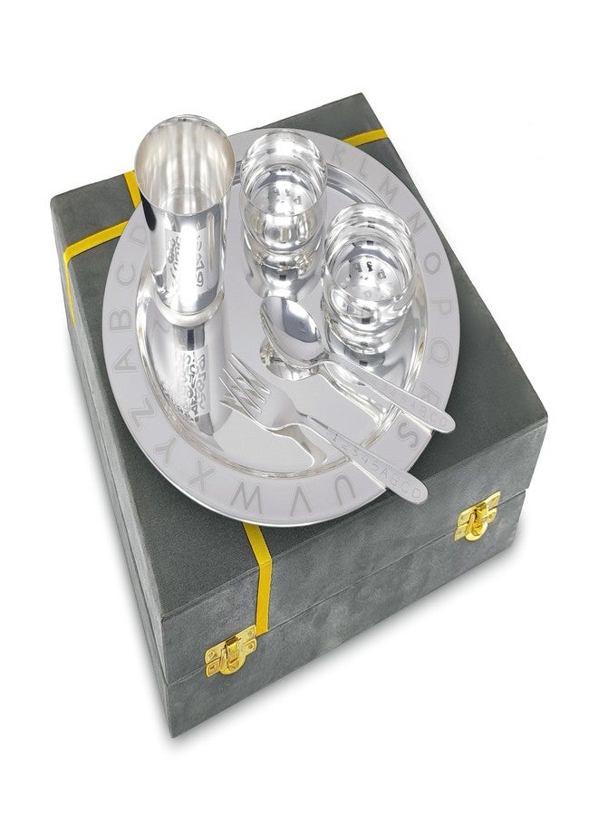 BENGALEN Silver Plated Dinner Set with Grey Velvet Gift Box for Baby Rice Ceremony Annaprashan Sanskar Gifts for Boys Girls Birthday Return Festive Home Decorative Items - Image 5