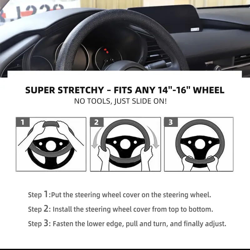 Qiyibei 30% Thicker Universal Stretchy Silicone Steering Wheel Cover for 14â€ 15â€ 16â€ Wheels - Anti-Slip Grip & Enhanced Control for Men & Women, All Weather Protection (Black) - Image 5