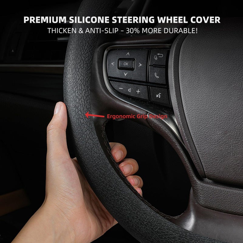 Qiyibei 30% Thicker Universal Stretchy Silicone Steering Wheel Cover for 14â€ 15â€ 16â€ Wheels - Anti-Slip Grip & Enhanced Control for Men & Women, All Weather Protection (Black) - Image 3