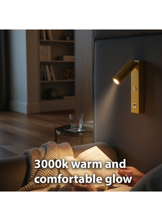 ALFRIDAY Bedside Reading Wall Light with USB Port, Adjustable Head, 3W LED, Warm 3000K, - Image 2