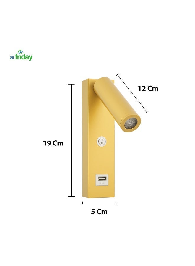 ALFRIDAY Bedside Reading Wall Light with USB Port, Adjustable Head, 3W LED, Warm 3000K, - Image 5