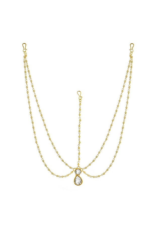 Handicraft Kottage - Handicraft Kottage Latest Hair Jewelry Traditional Gold Pearl Stylish Chain Mathapatti Maang Tikka Jewellery Set for Women & Girls (HK-Maang Tikka 01) - Image 1