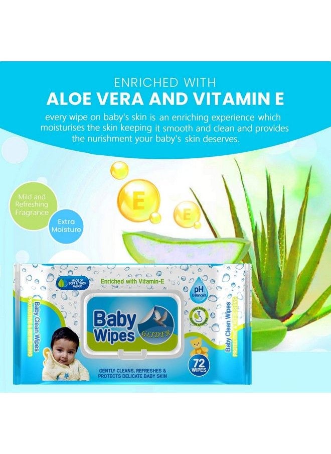 GLIDER - Baby Wipes With Moisture Lock Flip Top Contains Aloe Vera & Vitmain E Ph Balanced With No Parabens & Chlorine (Pack Of 3 (216 Wipes)) - Image 1