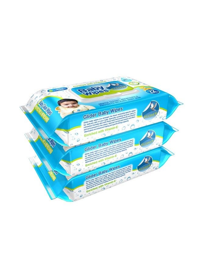 GLIDER - Baby Wipes With Moisture Lock Flip Top Contains Aloe Vera & Vitmain E Ph Balanced With No Parabens & Chlorine (Pack Of 3 (216 Wipes)) - Image 1