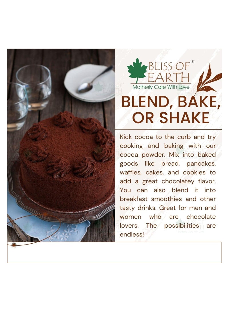 بليس اوف ايرث 500 جرام مسحوق كاكاو إندونيسي عضوي طبيعي لصنع كعكة الشوكولاتة ومشروب الشوكولاتة غير محلى عبوة من 3 - Image 2