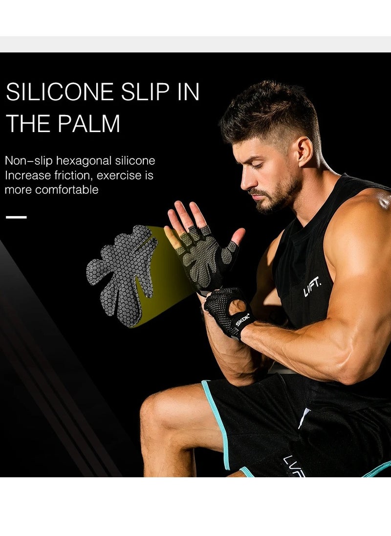SKDK Breathable Exercise Gloves, Flexible Anti Slip Weight Lifting Gloves With Shock Absorbing Foam Pad Palm, Hollow Silicone Palm Training Gloves For Cycling, Bodybuilding, Gym Workout, (Size S, Black)  - Image 4