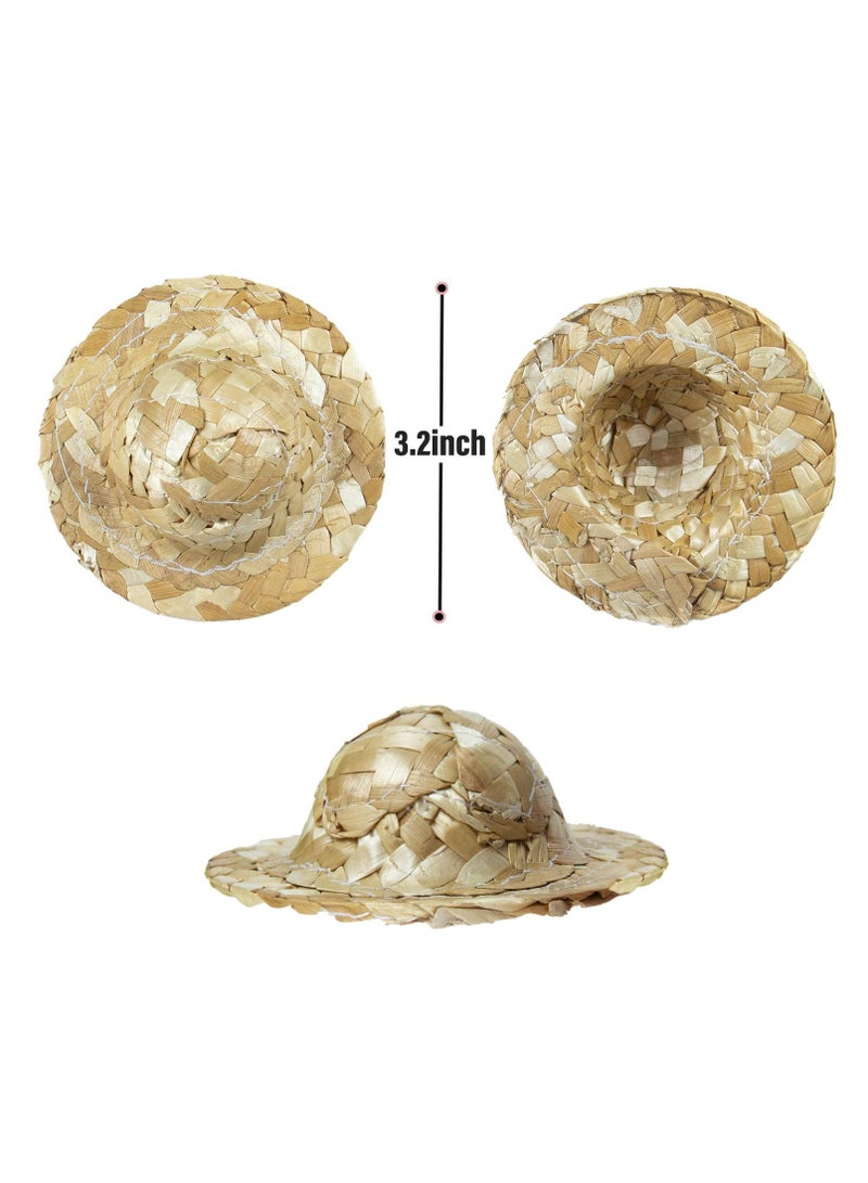 Excefore Straw Knitting Hats, Mini Straw Hat Pastoral Style for DIY Craft Decoration Accessories, 3.2 Inch, Set of 12 - Image 2