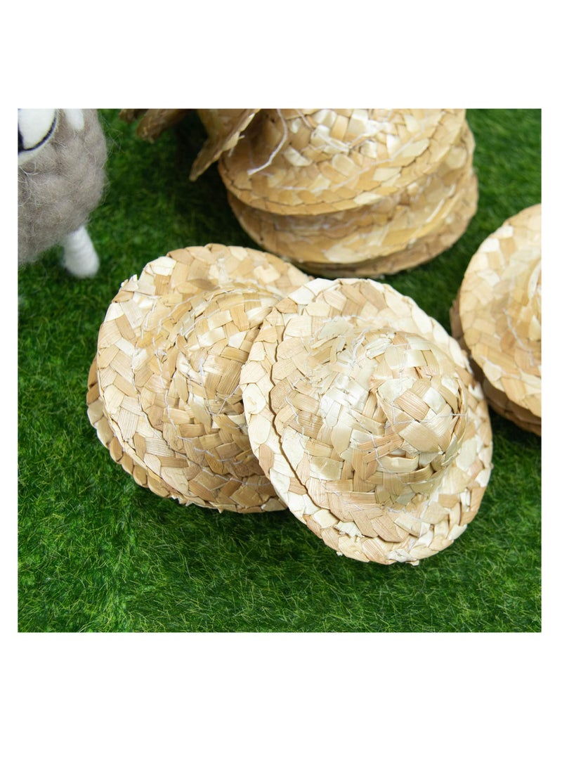 Excefore Straw Knitting Hats, Mini Straw Hat Pastoral Style for DIY Craft Decoration Accessories, 3.2 Inch, Set of 12 - Image 5