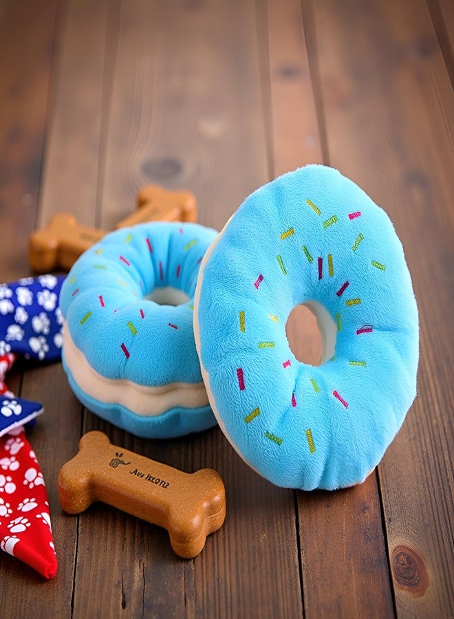 WaigN 2 Pcs Blue Donut Shape Plush Pet Toy, Lovely Donut Shaped Squeaky Squeaking Sound Toy for Pet Chew Toy Squeaky Plush Dog Toy Blueberry Chew Guard Technology Dog Squeak Toys - Image 5