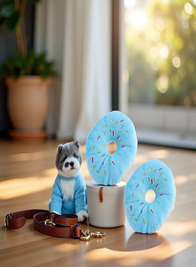 WaigN 2 Pcs Blue Donut Shape Plush Pet Toy, Lovely Donut Shaped Squeaky Squeaking Sound Toy for Pet Chew Toy Squeaky Plush Dog Toy Blueberry Chew Guard Technology Dog Squeak Toys - Image 2