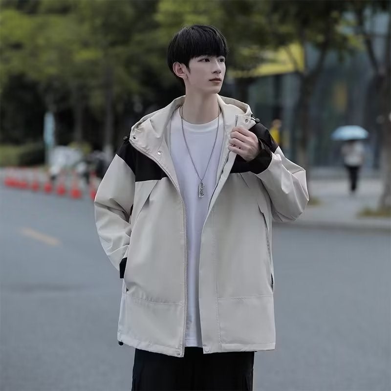 Colorblock Windbreaker Unisex Spring Fall 2024 Trendy Waterproof Jacket Ivory White [counter quality]] 