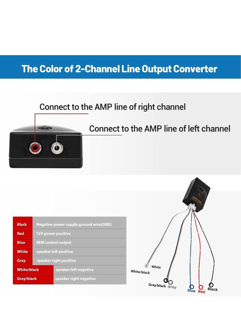 SYOSI - Car Stereo Hight to Low Converter, 2 Channel Line Output Convertor with Remote Turn On RCA Car Line Converter Output Adapter - Black - Image 1