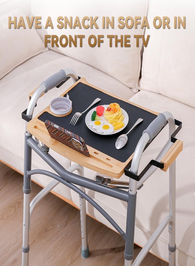 JFMkaer Walker Tray Table with Non-Slip Mat, Tray for Walkers for Seniors Foldable, Food Tray with Cup Holder, Walker Accessories,Bamboo Mobility Table Fits Most Standard Folding Walkers - Image 4