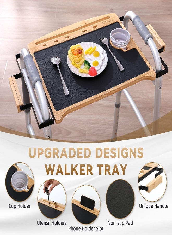 JFMkaer Walker Tray Table with Non-Slip Mat, Tray for Walkers for Seniors Foldable, Food Tray with Cup Holder, Walker Accessories,Bamboo Mobility Table Fits Most Standard Folding Walkers - Image 3