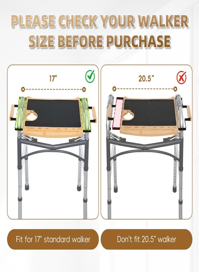 JFMkaer Walker Tray Table with Non-Slip Mat, Tray for Walkers for Seniors Foldable, Food Tray with Cup Holder, Walker Accessories,Bamboo Mobility Table Fits Most Standard Folding Walkers - Image 2