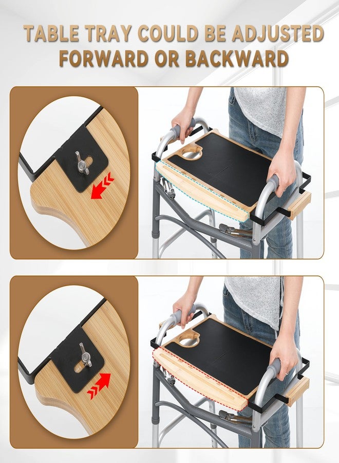 JFMkaer Walker Tray Table with Non-Slip Mat, Tray for Walkers for Seniors Foldable, Food Tray with Cup Holder, Walker Accessories,Bamboo Mobility Table Fits Most Standard Folding Walkers - Image 5