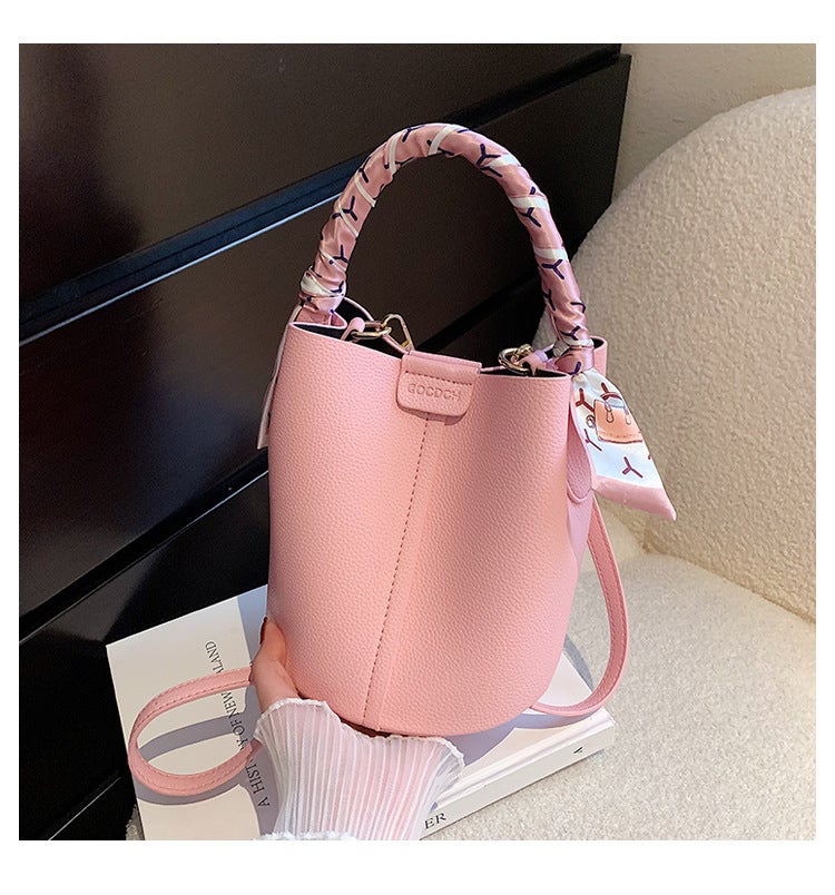 Ins Trendyy Simple Pure Color Bucket Bag Fancy Bag 2024 Style Small Fresh And Western Style Handbag Small