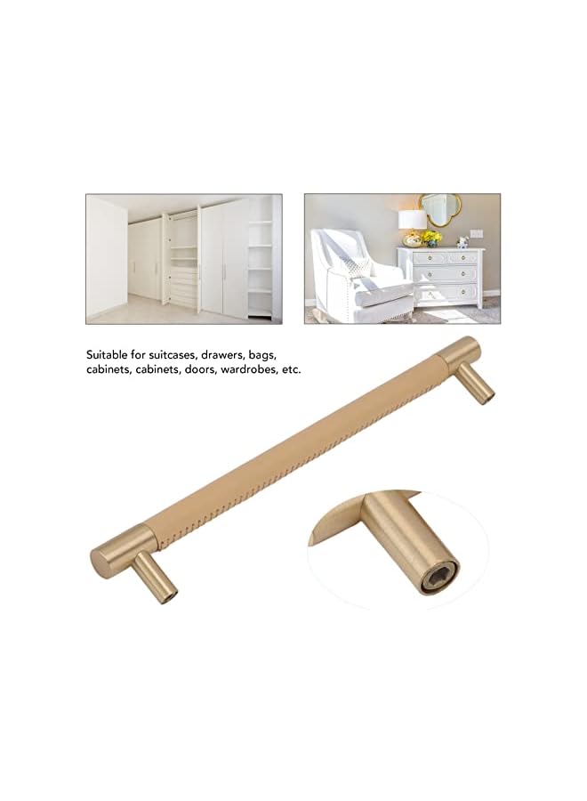 PROMASS promass Drawer Pull Handle, Nordic, Brass and Leather, 224mm Hole Pitch, Light Luxury Cupboard Door Handle with Screws for Suitcases, Drawers, Cabinets, and Wardrobes,  - Image 2