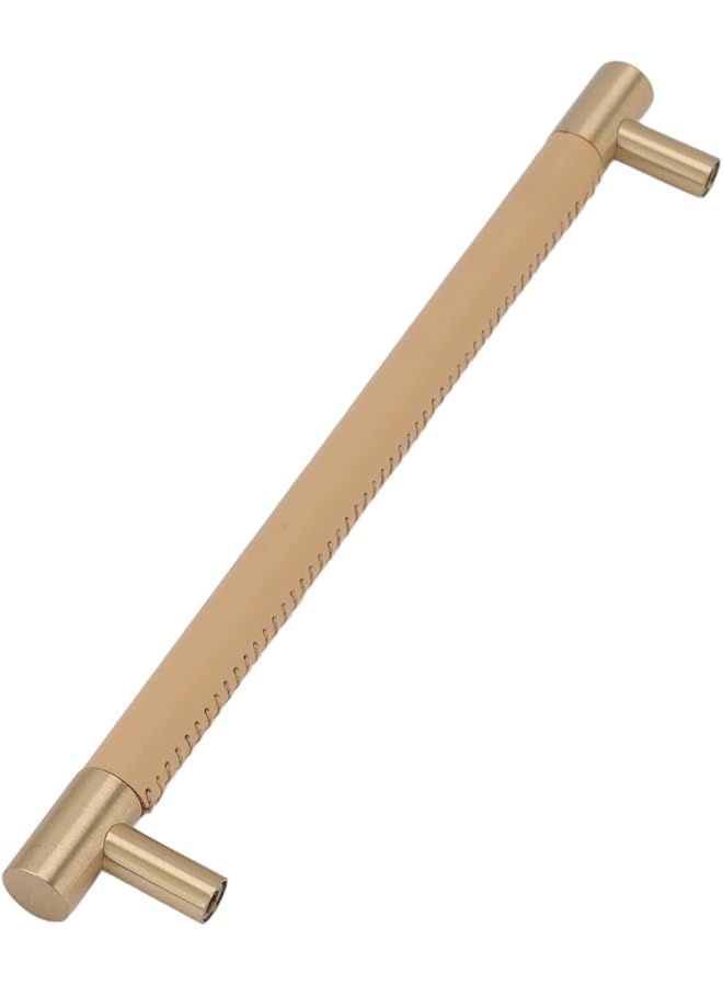 PROMASS promass Drawer Pull Handle, Nordic, Brass and Leather, 224mm Hole Pitch, Light Luxury Cupboard Door Handle with Screws for Suitcases, Drawers, Cabinets, and Wardrobes,  - Image 1