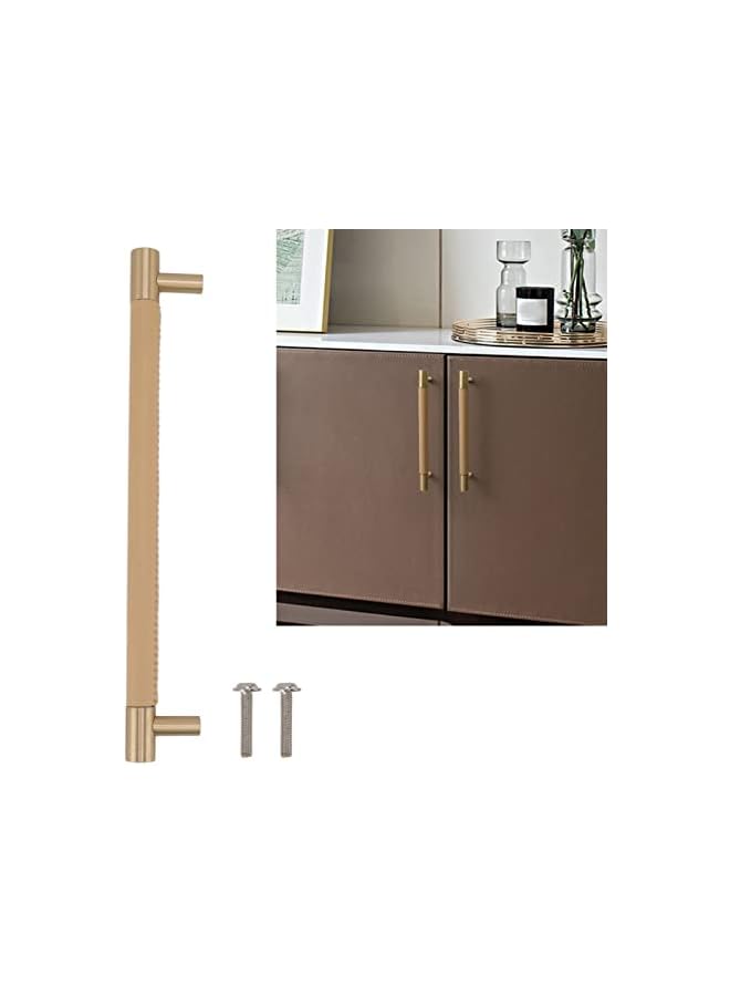 PROMASS promass Drawer Pull Handle, Nordic, Brass and Leather, 224mm Hole Pitch, Light Luxury Cupboard Door Handle with Screws for Suitcases, Drawers, Cabinets, and Wardrobes,  - Image 4